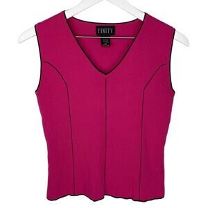 Y2K Bright Pink Knit Tank Top Stretchy Sleeveless Going Out Top Cami XL